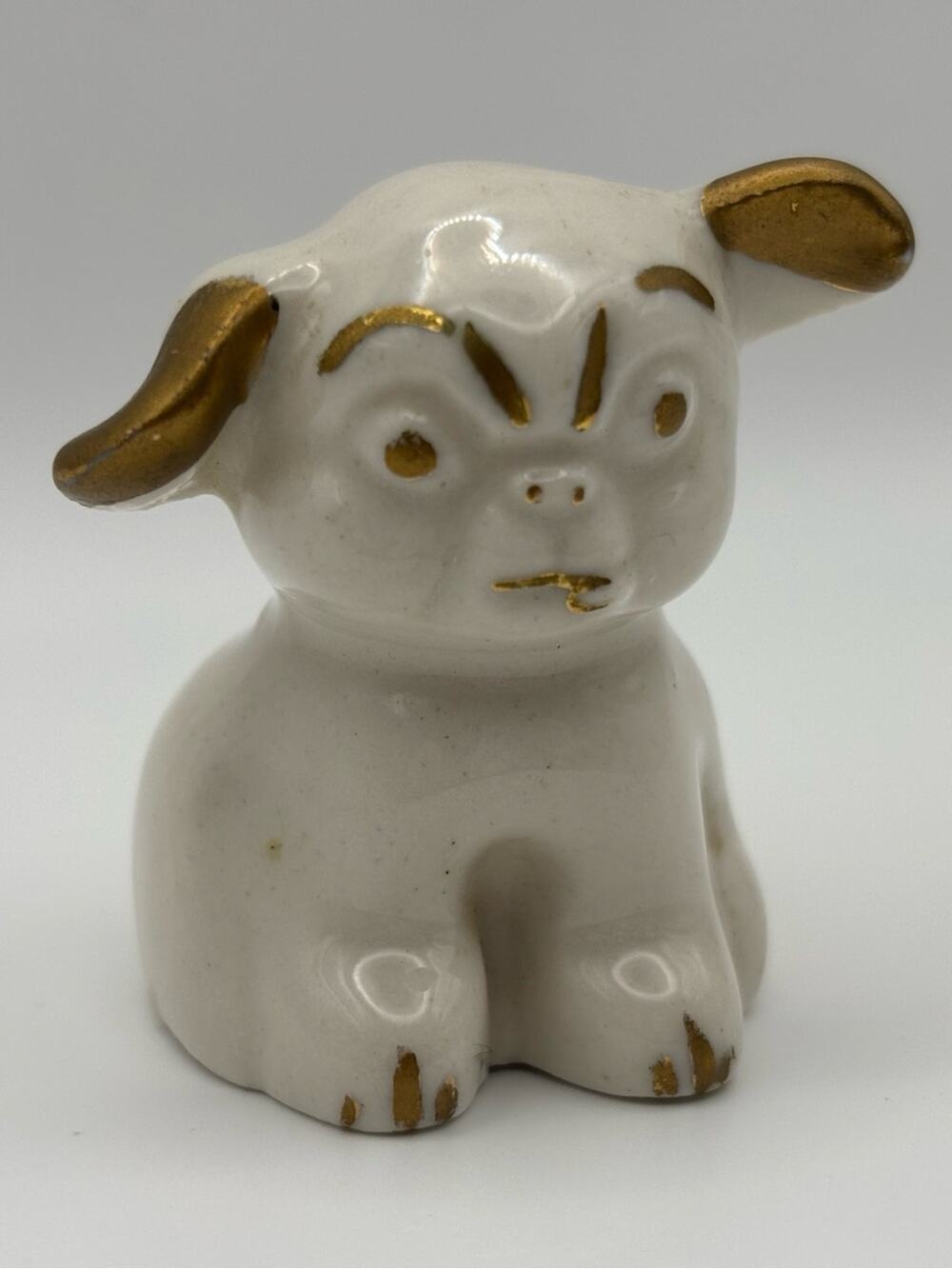 Vintage Puppy Dog Figurine Porcelain Trinket with Gold Accents